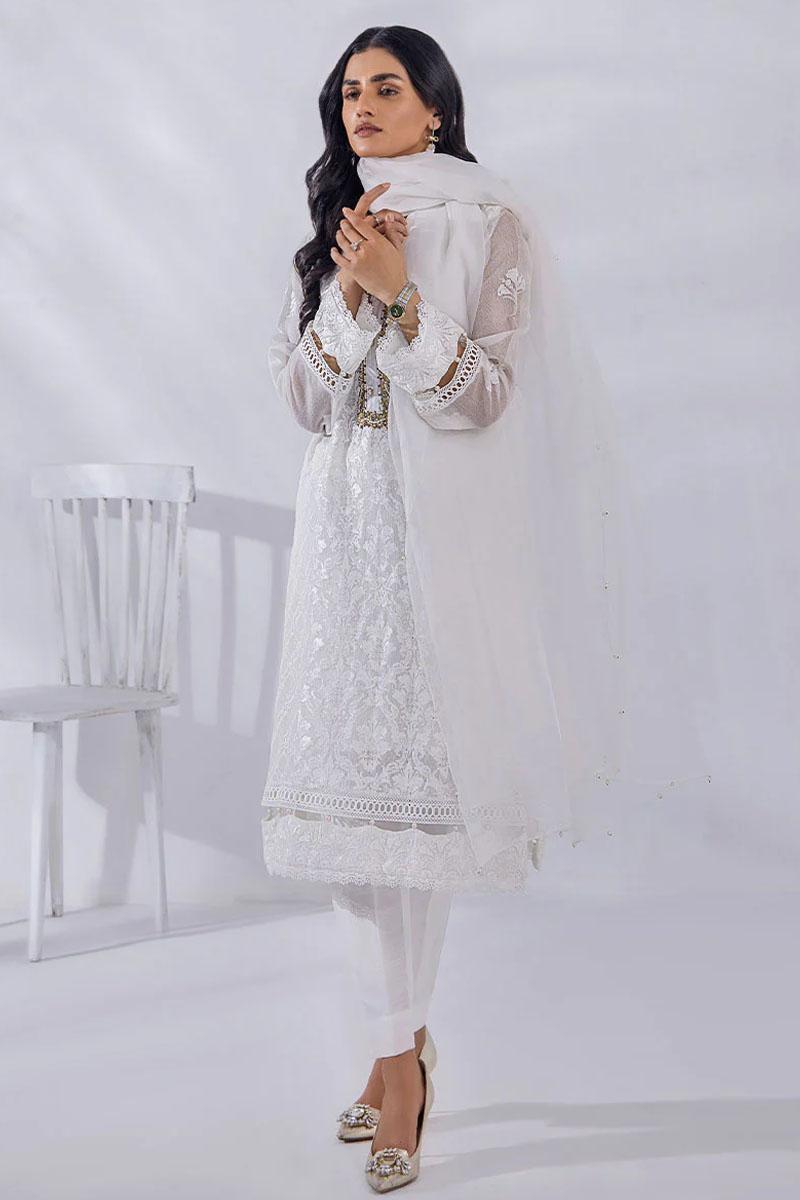 Malook By Shazia Ovais Pret Embroidered Khaadi Net 2 Piece Suit MLK23D Swan