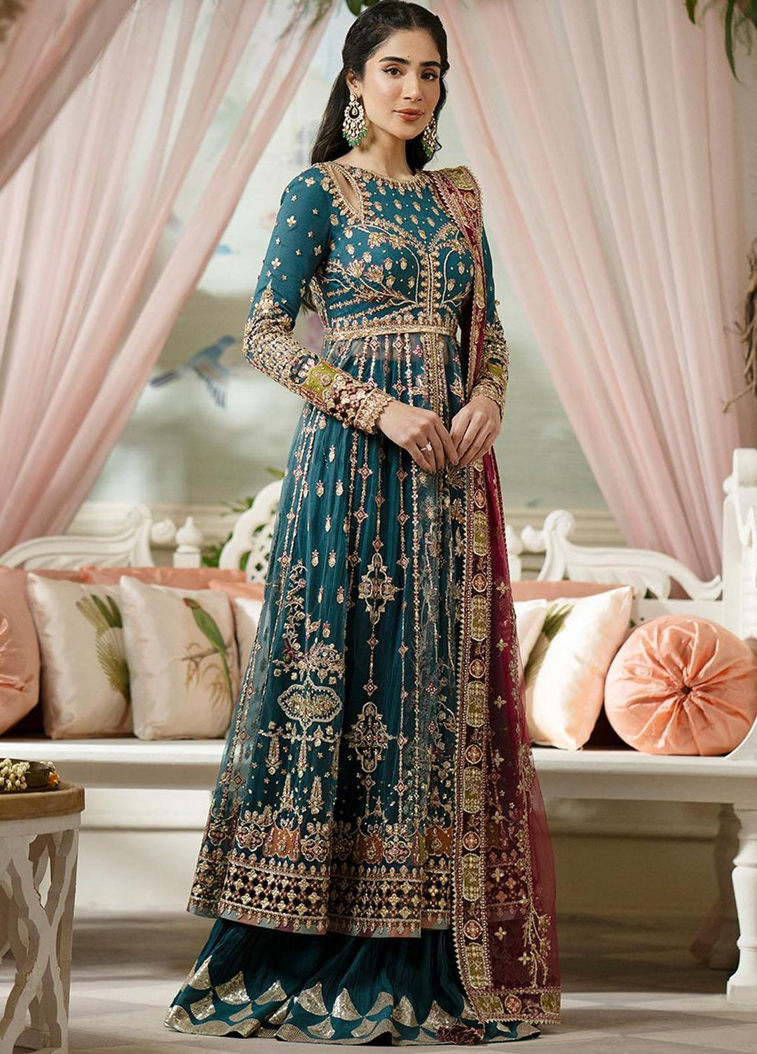 Dilnaaz By Qalamkar Embroidered Raw Silk Suits Unstitched 4 Piece QLM23DZ DN-2 Sabrina - Wedding Collection