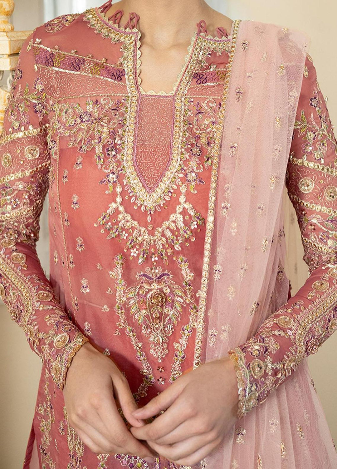 Dilnaaz By Qalamkar Embroidered Organza Suits Unstitched 4 Piece QLM23DZ DN-5 Samara - Wedding Collection