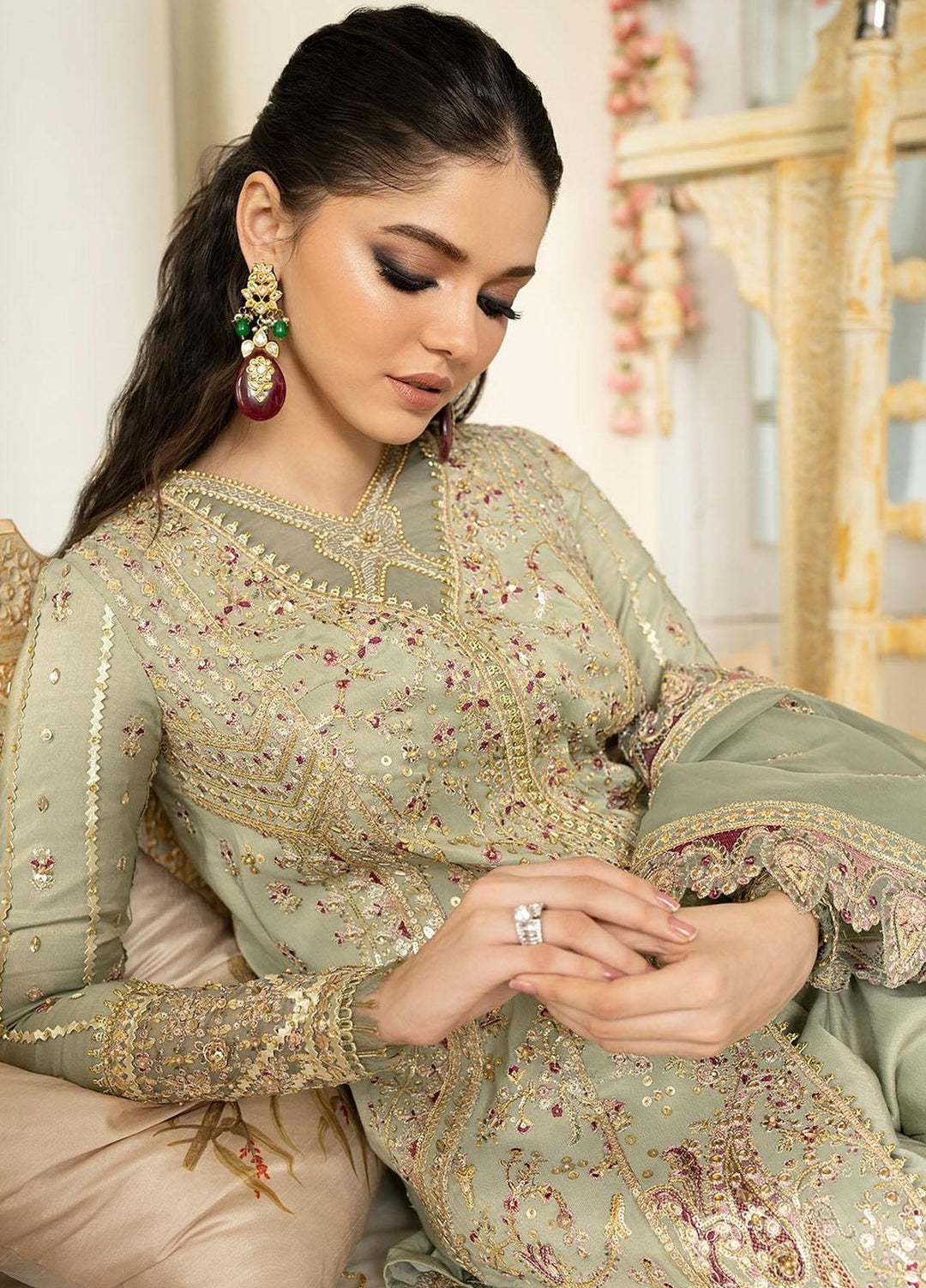 Dilnaaz By Qalamkar Embroidered Missouri Suits Unstitched 3 Piece QLM23DZ DN-6 Fariza - Wedding Collection