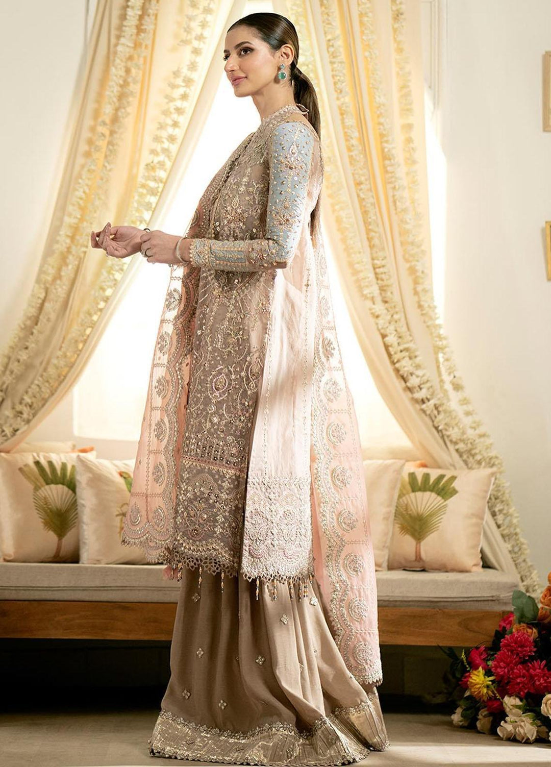 Dilnaaz By Qalamkar Embroidered Organza Suits Unstitched 3 Piece QLM23DZ DN-8 Inaya - Wedding Collection