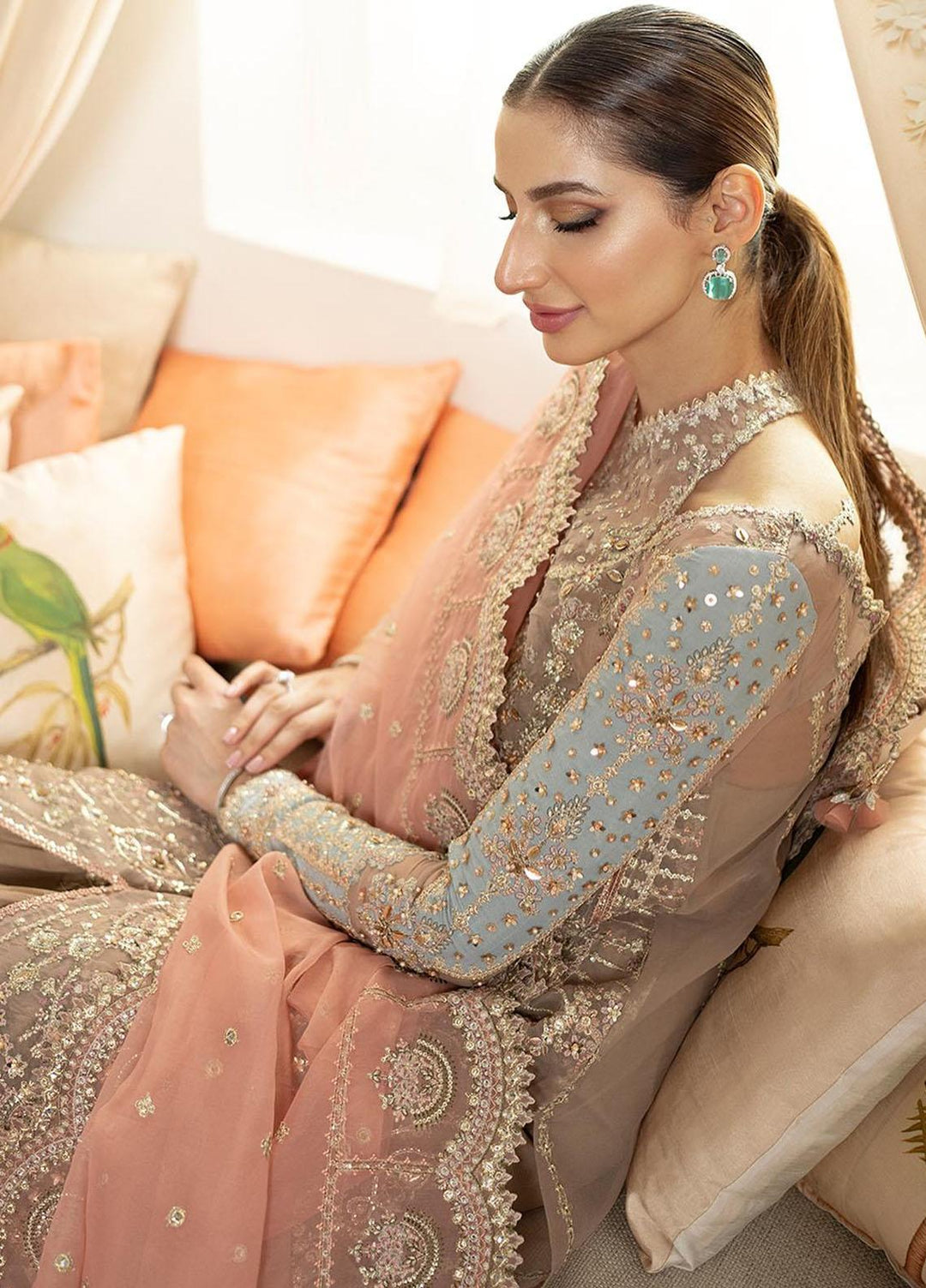 Dilnaaz By Qalamkar Embroidered Organza Suits Unstitched 3 Piece QLM23DZ DN-8 Inaya - Wedding Collection