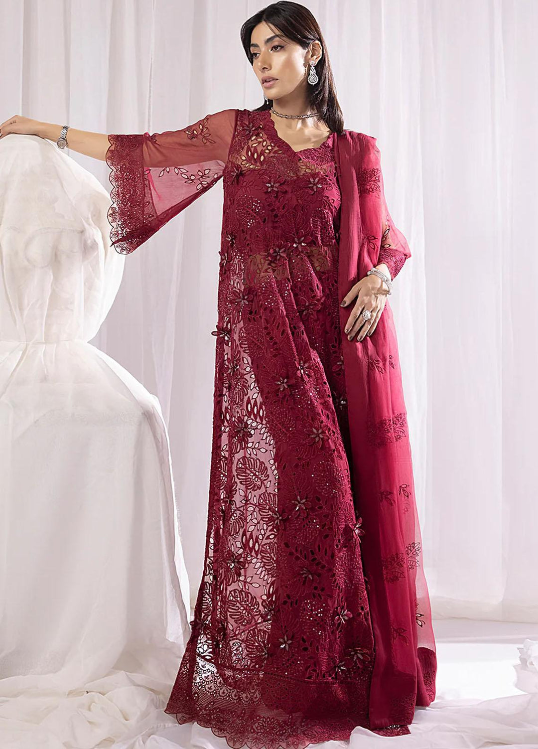 Diva By Izel Embroidered Chiffon Suits Unstitched 4 Piece IZL23DV Rossa - Luxury Collection