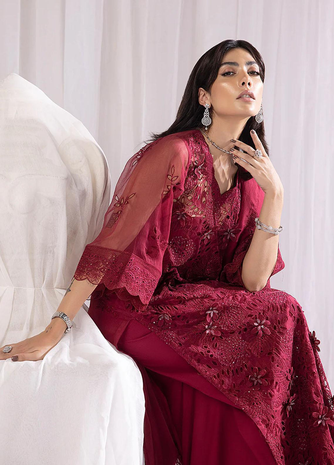 Diva By Izel Embroidered Chiffon Suits Unstitched 4 Piece IZL23DV Rossa - Luxury Collection