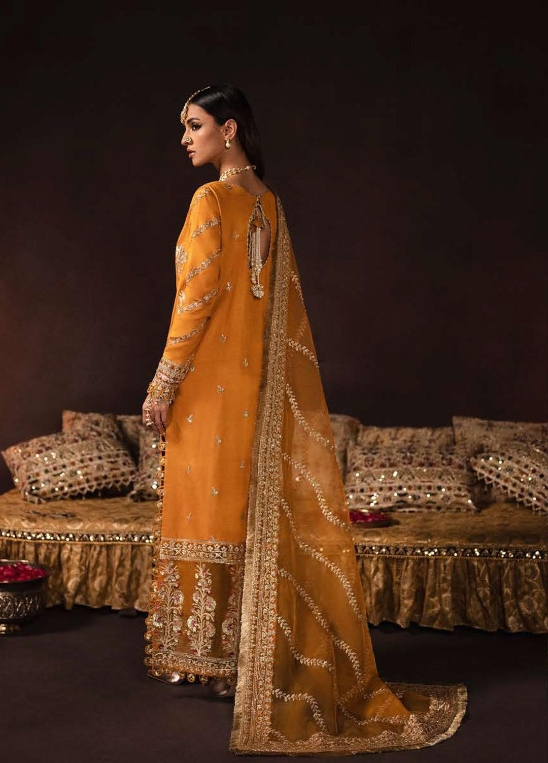 Divani By Afrozeh Embroidered Raw Silk Suits Unstitched 3 Piece AF22D 006 Amaltas - Luxury Collection
