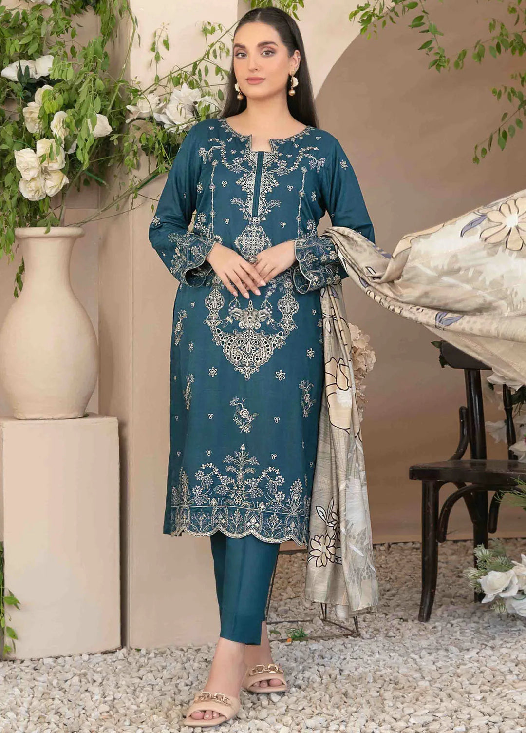 Dorsa by Tawakkal Fabrics Embroidered Slub Suit Unstitched 3 Piece TWF24D D-3719 - Winter Collection