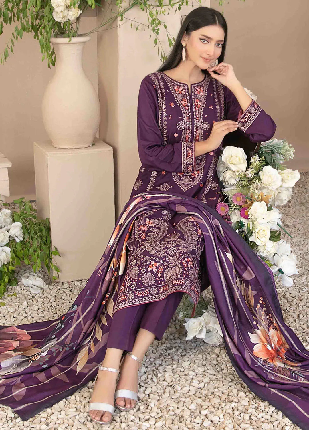 Dorsa by Tawakkal Fabrics Embroidered Slub Suit Unstitched 3 Piece TWF24D D-3723 - Winter Collection