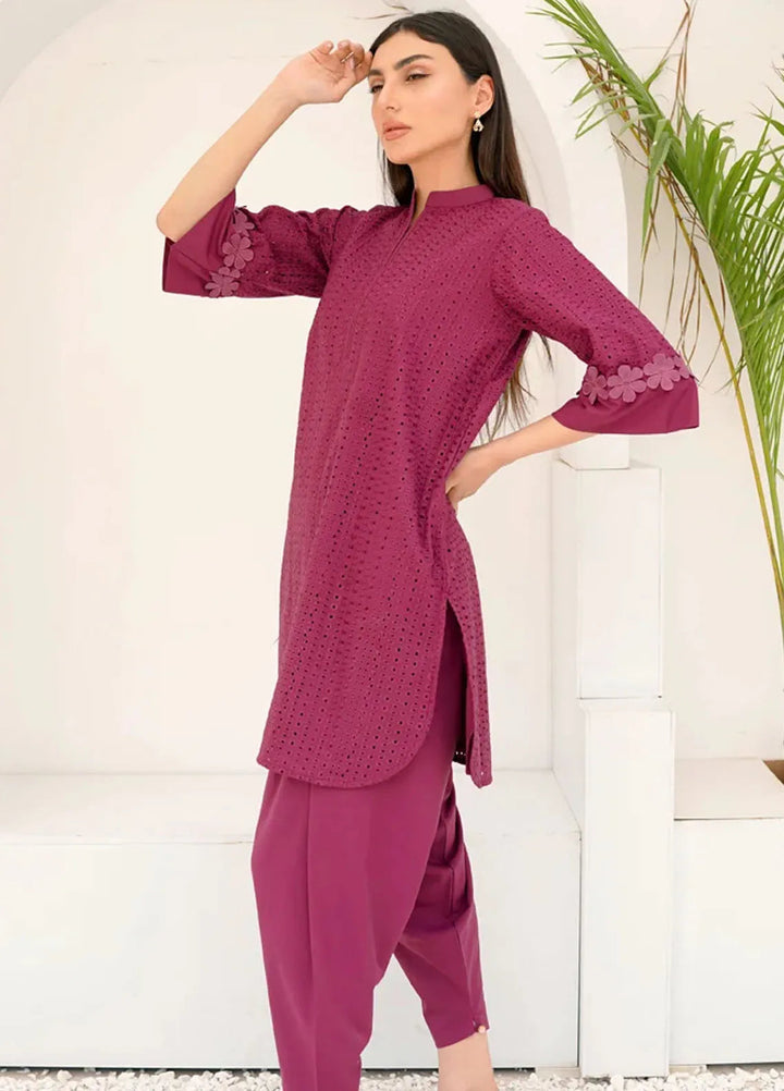 Dreamy Garden By Dhaga Pret Viscose 2 Piece Suit Pink Schiflli