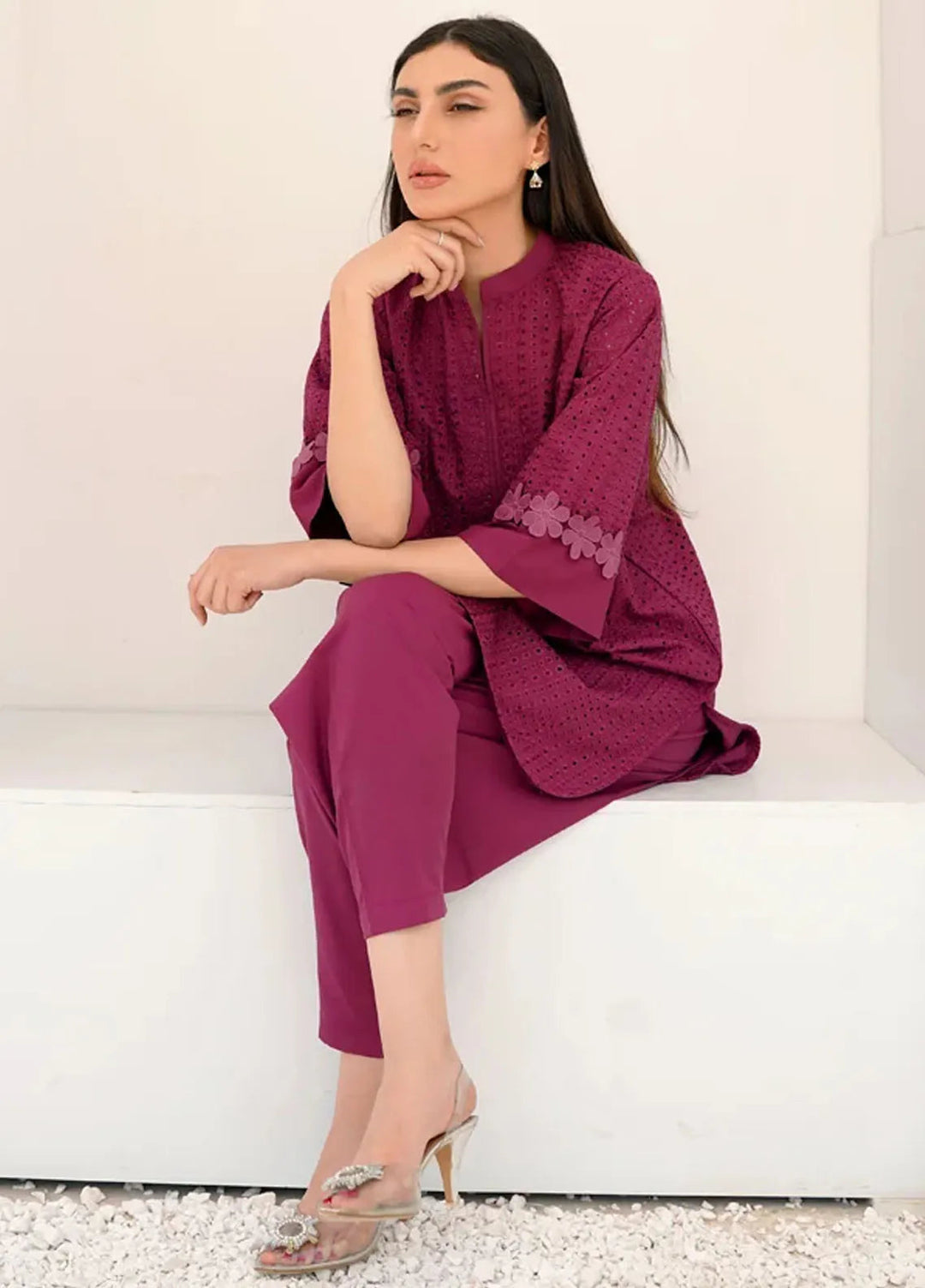 Dreamy Garden By Dhaga Pret Viscose 2 Piece Suit Pink Schiflli