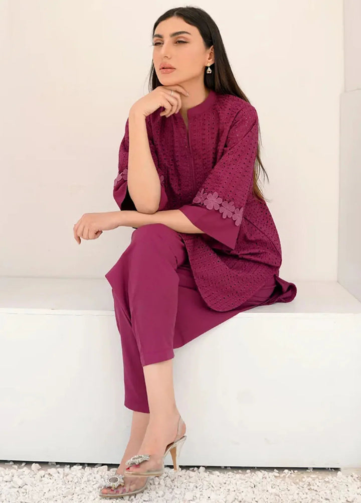 Dreamy Garden By Dhaga Pret Viscose 2 Piece Suit Pink Schiflli