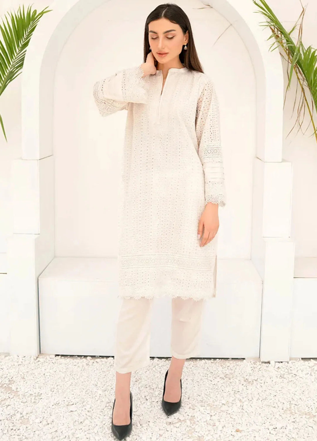 Dreamy Garden By Dhaga Pret Chikankari Dhaga 2 Piece Suit White Schiflli