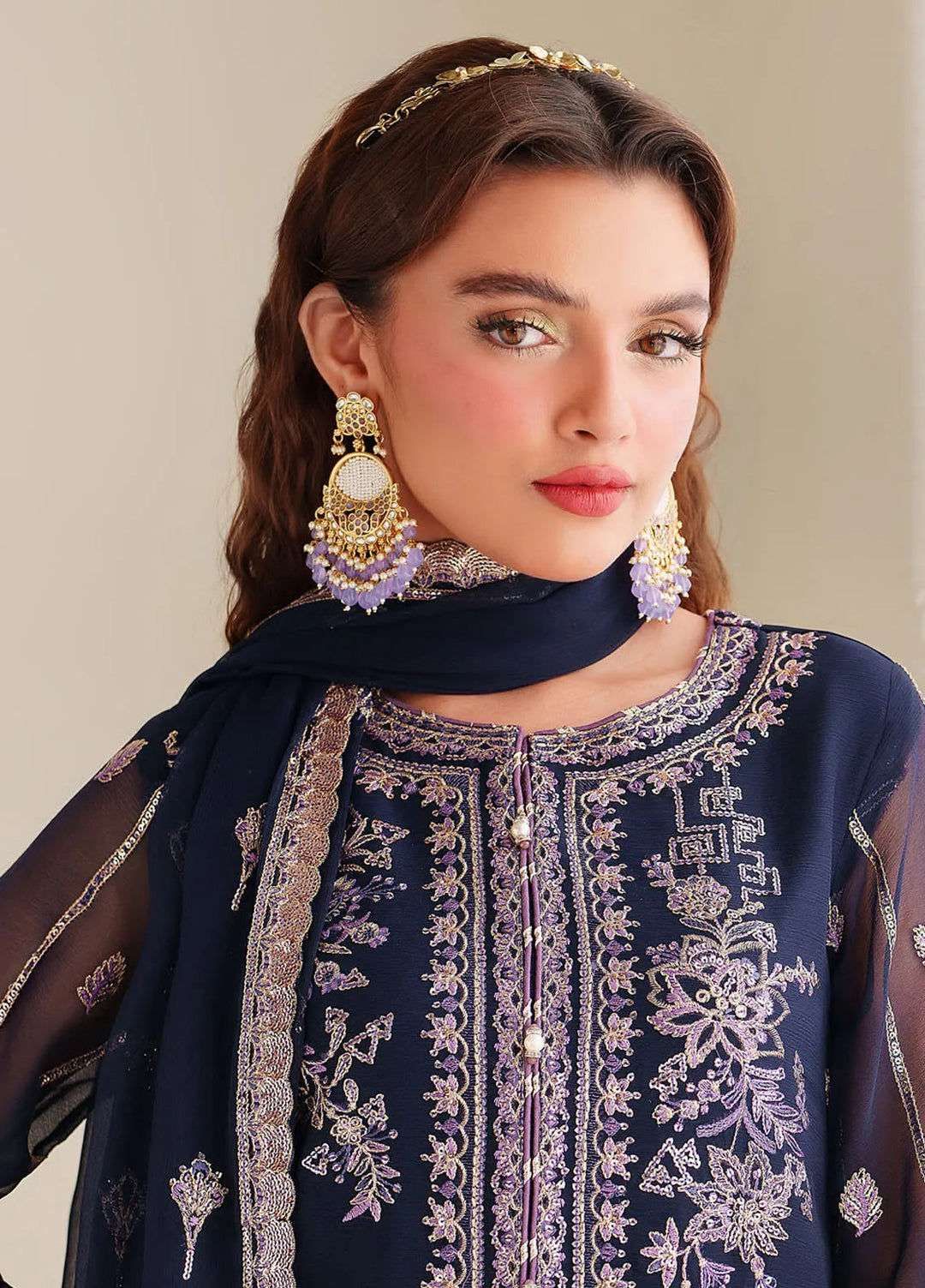 Dua By Alizeh Embroidered Chiffon Suit Unstitched 3 Piece AFB24D D-05 Falak - Formal Collection