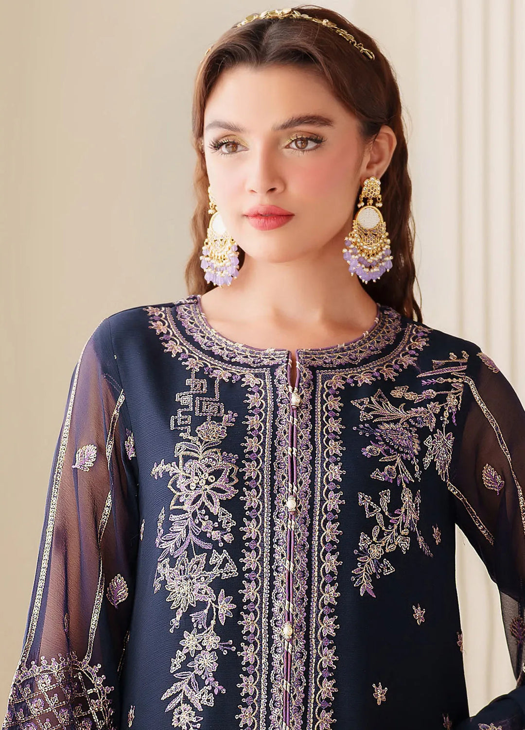 Dua By Alizeh Embroidered Chiffon Suit Unstitched 3 Piece AFB24D D-05 Falak - Formal Collection