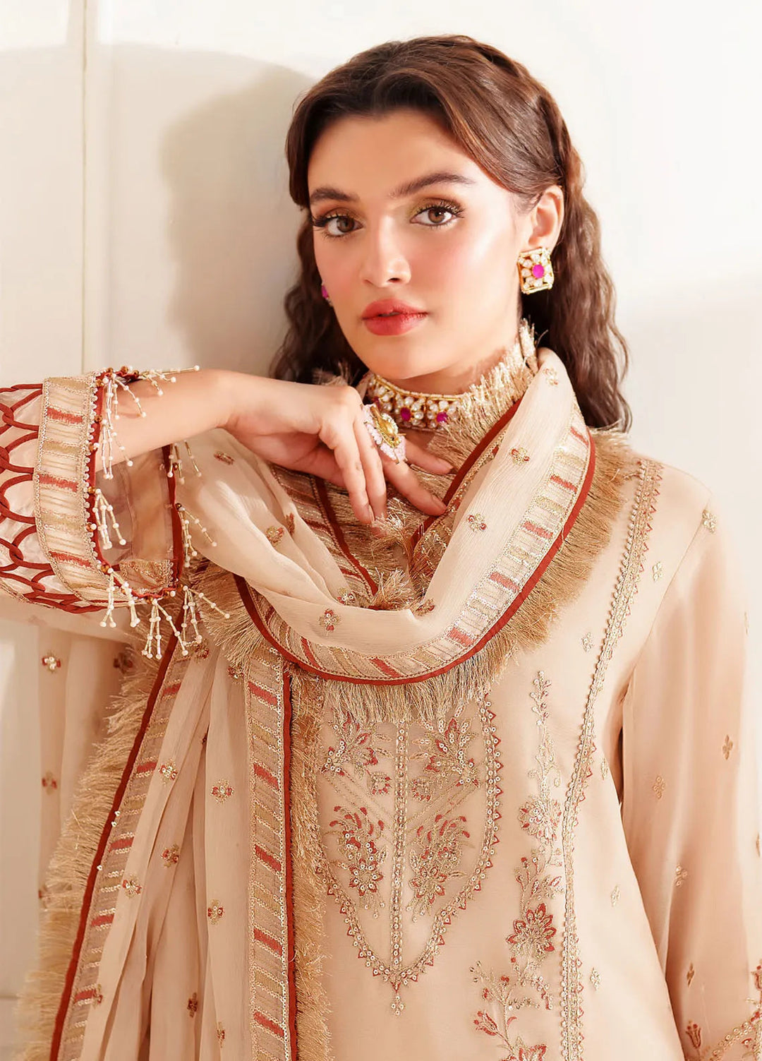 Dua By Alizeh Embroidered Chiffon Suit Unstitched 3 Piece AFB24D D-06 Emel - Formal Collection