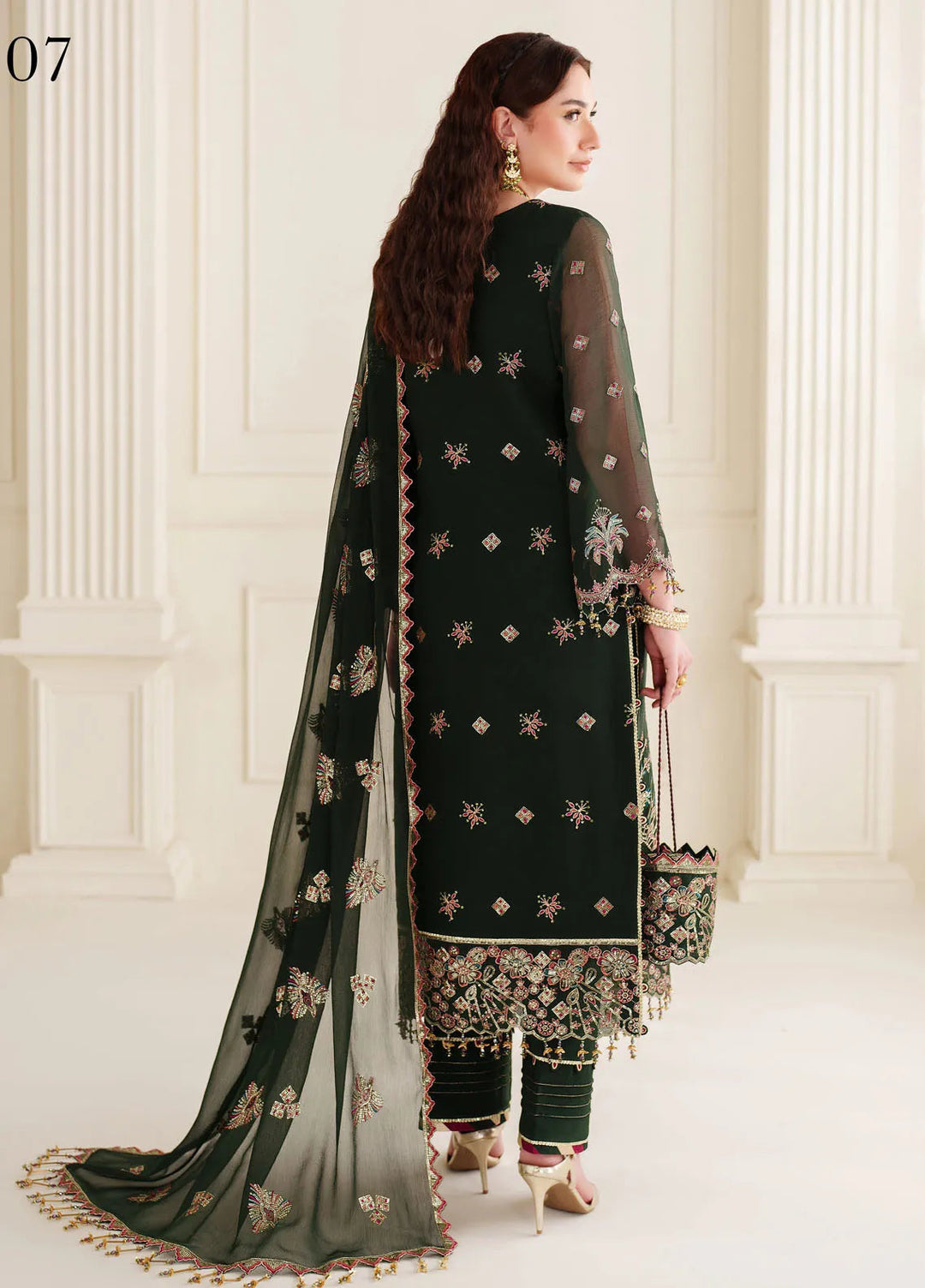 Dua By Alizeh Embroidered Chiffon Suit Unstitched 3 Piece AFB24D D-07 Hoor - Formal Collection