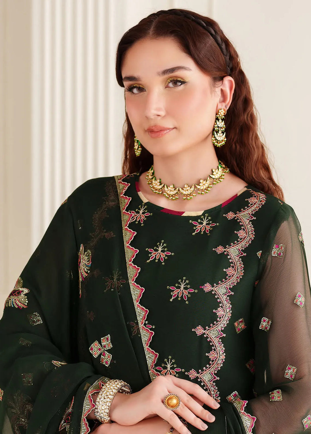 Dua By Alizeh Embroidered Chiffon Suit Unstitched 3 Piece AFB24D D-07 Hoor - Formal Collection
