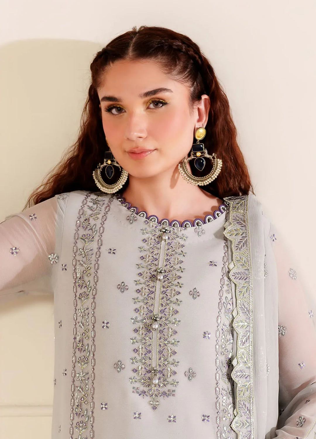 Dua By Alizeh Embroidered Chiffon Suit Unstitched 3 Piece AFB24D D-8 Payal - Formal Collection