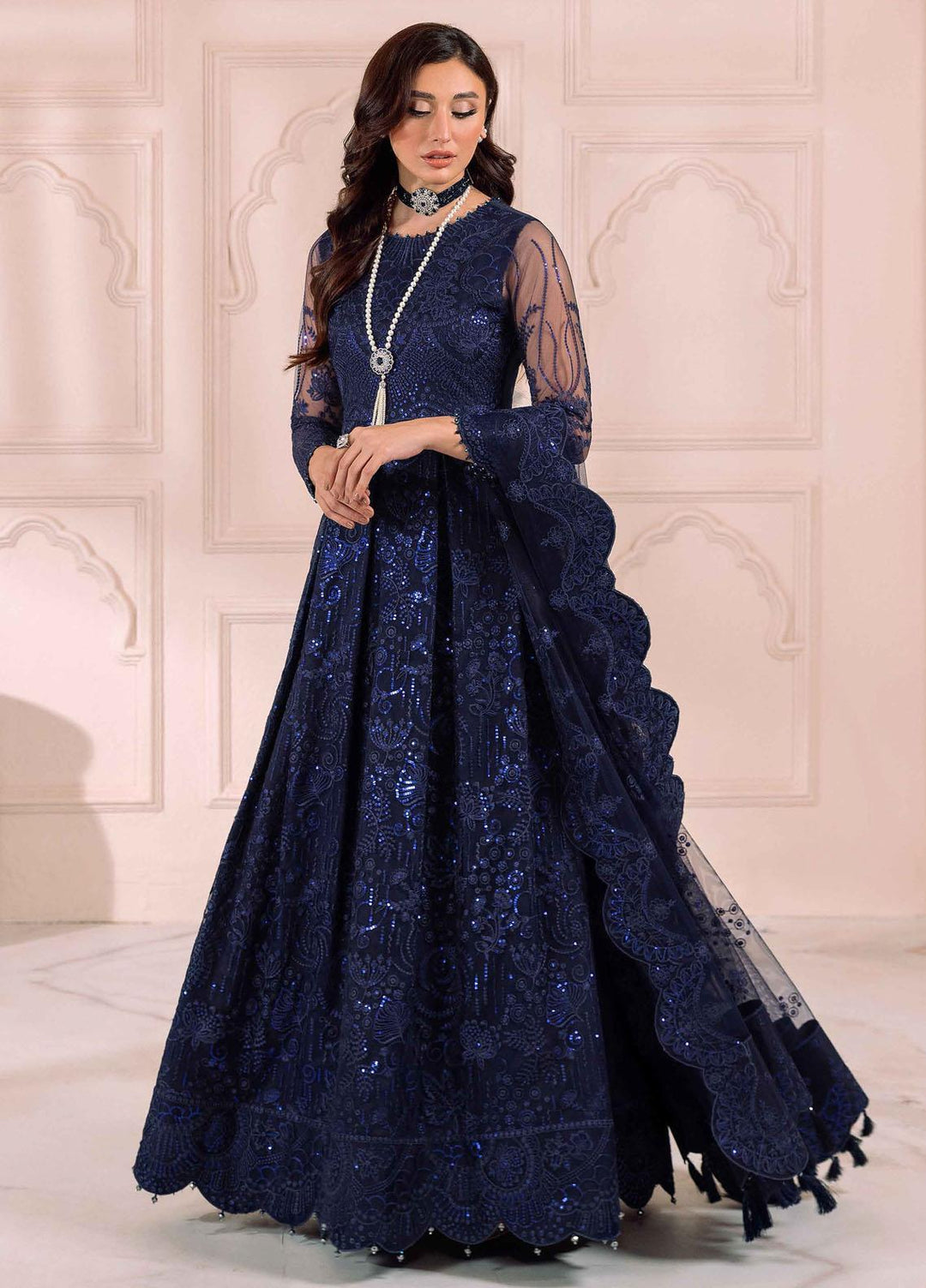 Dua By Alizeh Fashion Embroidered Net Suits Unstitched 3 Piece AFB23DU D-1A Khirad - Festive Collection