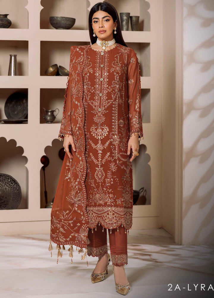 Dua By Alizeh Fashion Embroidered Chiffon Suits Unstitched 3 Piece AFB23DU D-2A Lyra - Festive Collection