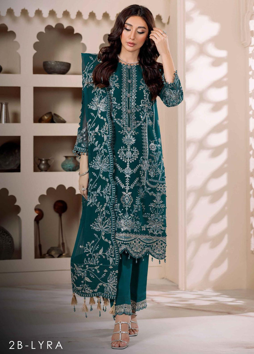 Dua By Alizeh Fashion Embroidered Chiffon Suits Unstitched 3 Piece AFB23DU D-2B Lyra - Festive Collection