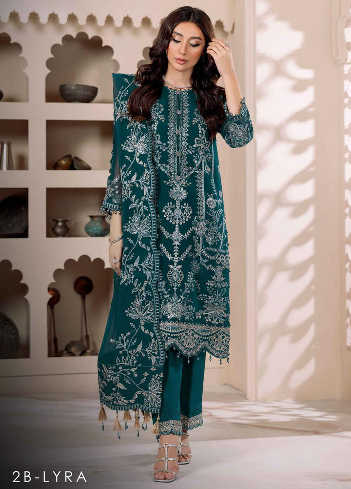 Dua By Alizeh Fashion Embroidered Chiffon Suits Unstitched 3 Piece AFB23DU D-2B Lyra - Festive Collection
