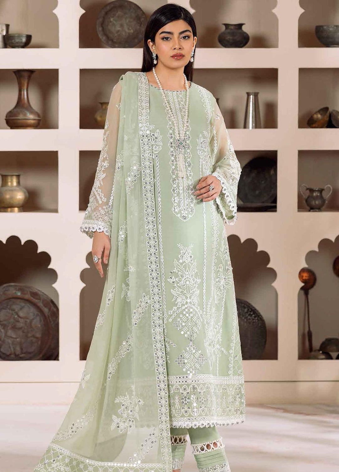 Dua By Alizeh Fashion Embroidered Chiffon Suits Unstitched 3 Piece AFB23DU D-4A Mehrunisa - Festive Collection