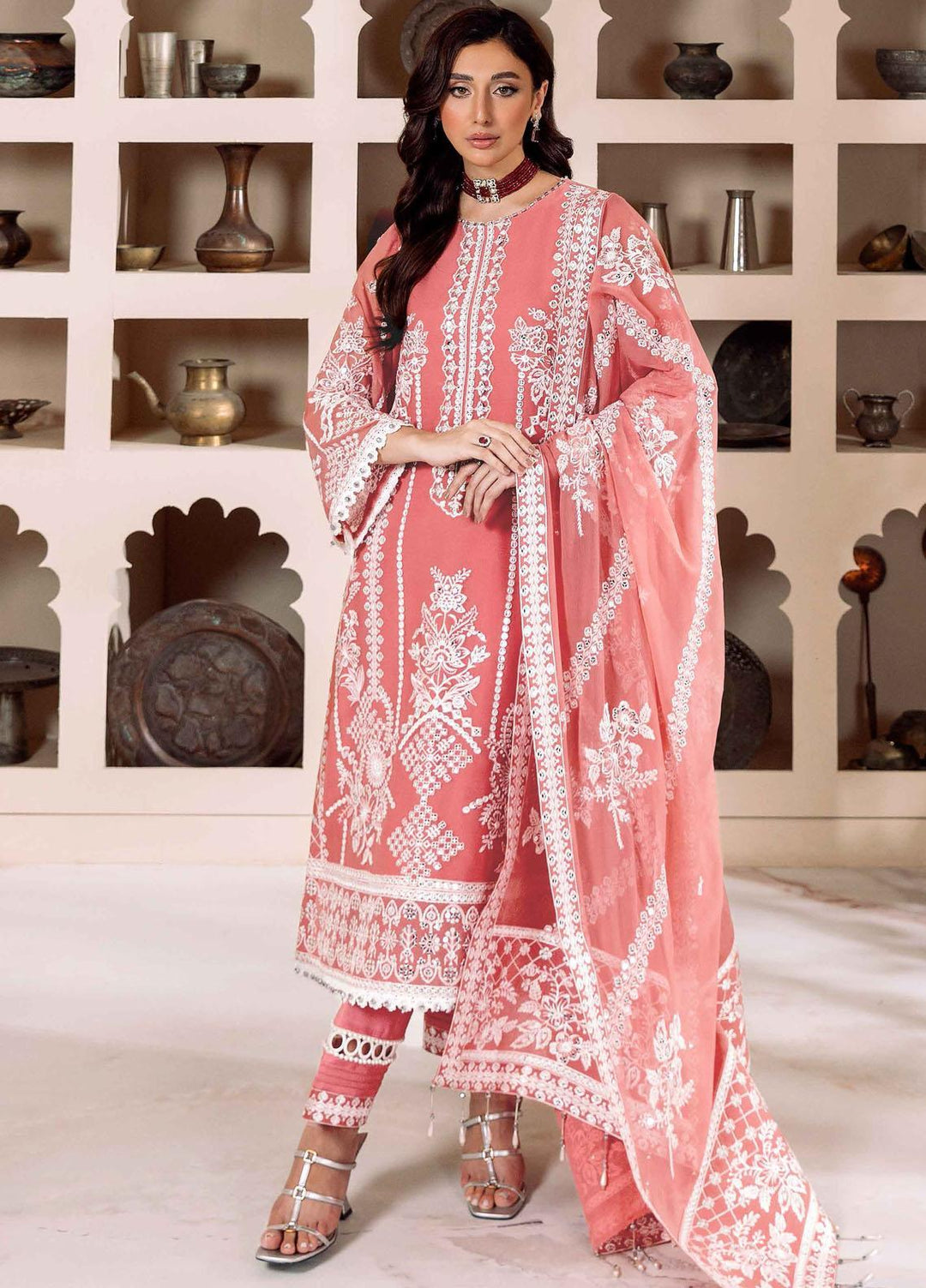 Dua By Alizeh Fashion Embroidered Chiffon Suits Unstitched 3 Piece AFB23DU D-4B Mehrunisa - Festive Collection