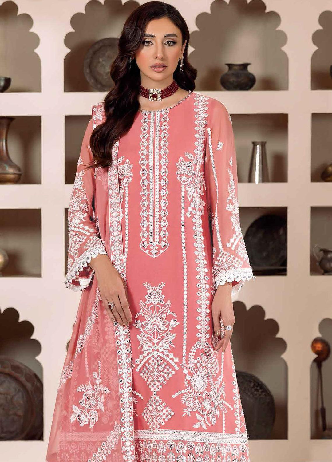 Dua By Alizeh Fashion Embroidered Chiffon Suits Unstitched 3 Piece AFB23DU D-4B Mehrunisa - Festive Collection