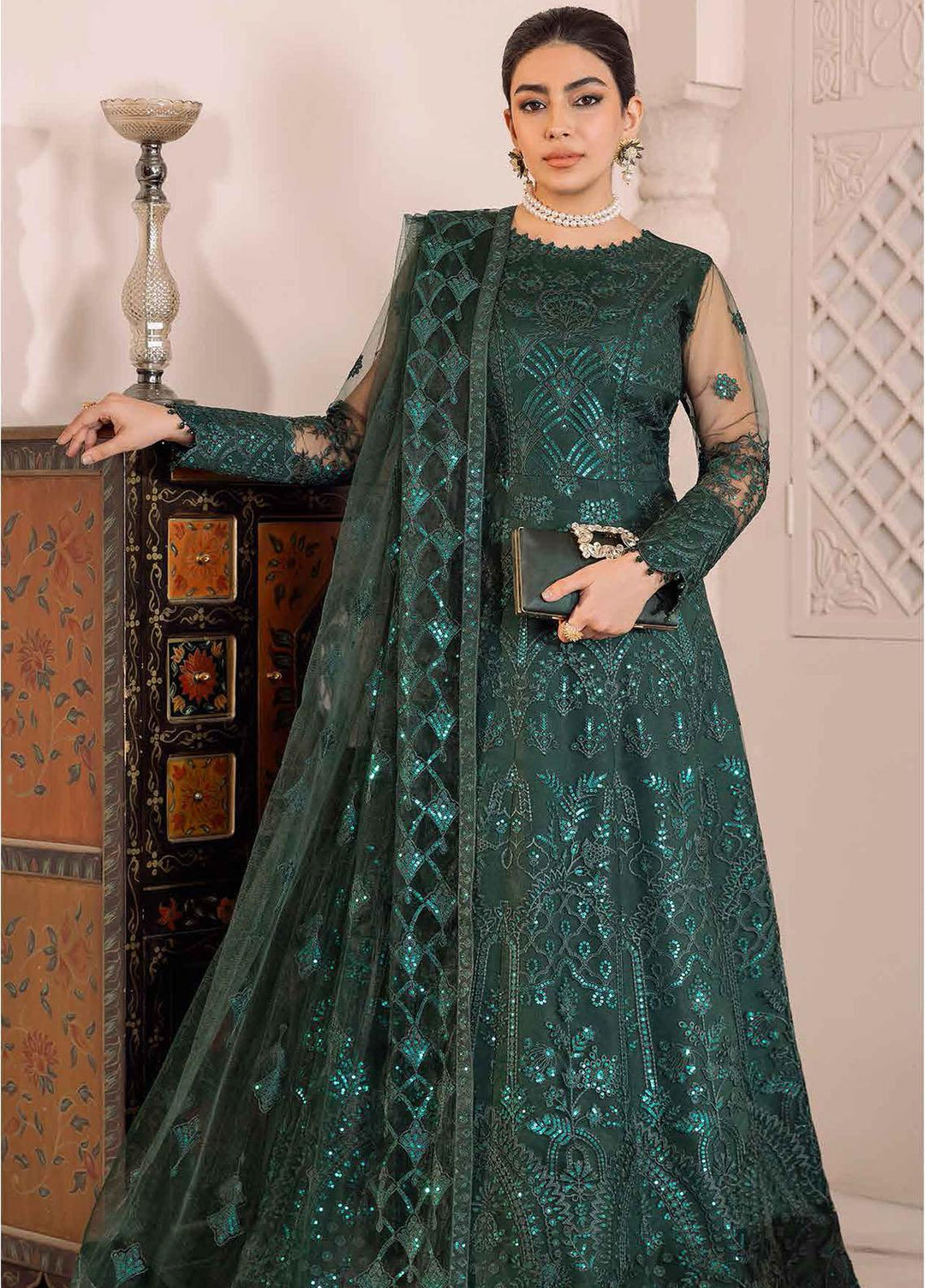 Dua By Alizeh Fashion Embroidered Net Suits Unstitched 3 Piece AFB23DU D-5A Ryan - Festive Collection