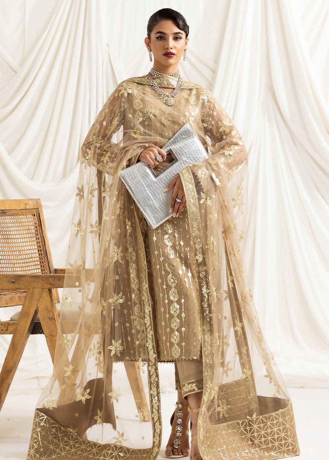 Dua By Alizeh Fashion Embroidered Chiffon Suits Unstitched 3 Piece AFB23-DU2 D-01B Aireen - Festive Collection