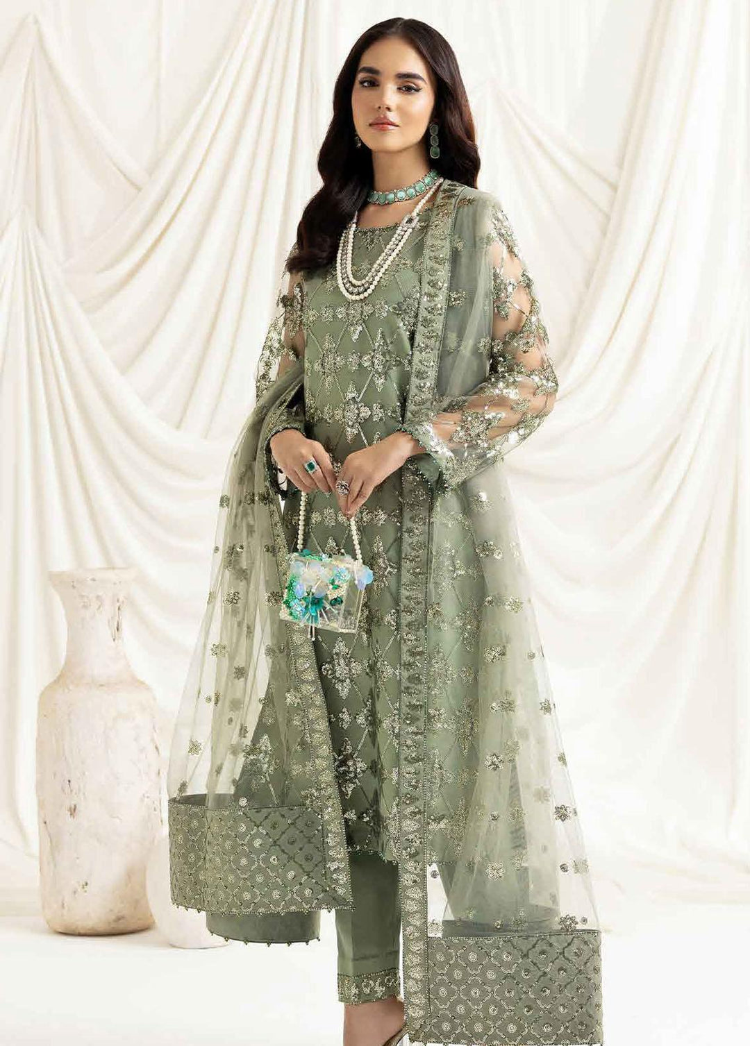 Dua By Alizeh Fashion Embroidered Net Suits Unstitched 3 Piece AFB23-DU2 D-02B Alara - Festive Collection