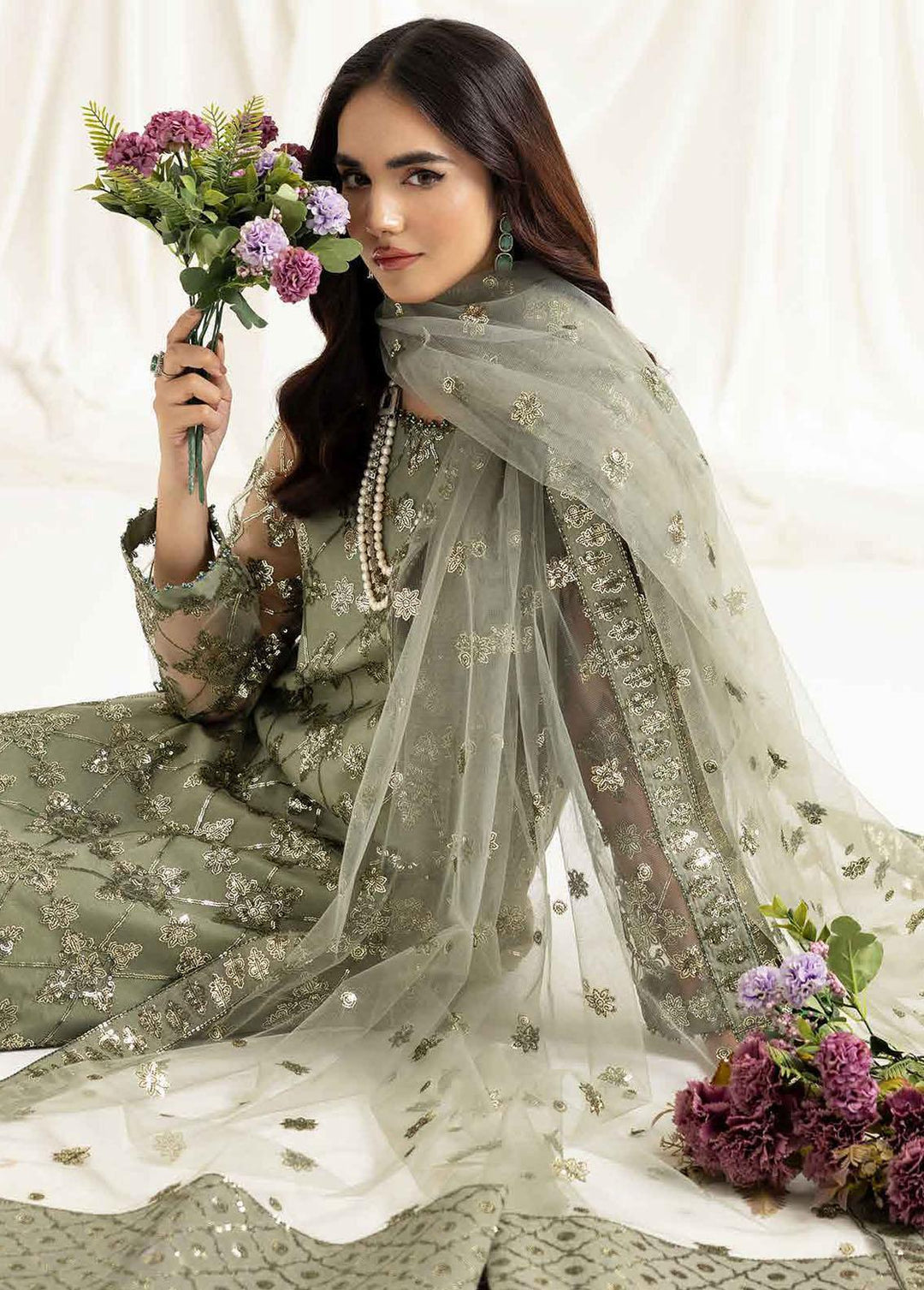 Dua By Alizeh Fashion Embroidered Net Suits Unstitched 3 Piece AFB23-DU2 D-02B Alara - Festive Collection