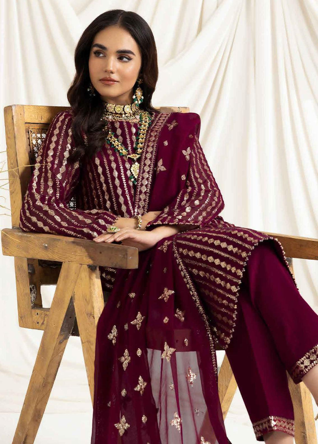 Dua By Alizeh Fashion Embroidered Chiffon Suits Unstitched 3 Piece AFB23-DU2 D-03A Aysal - Festive Collection