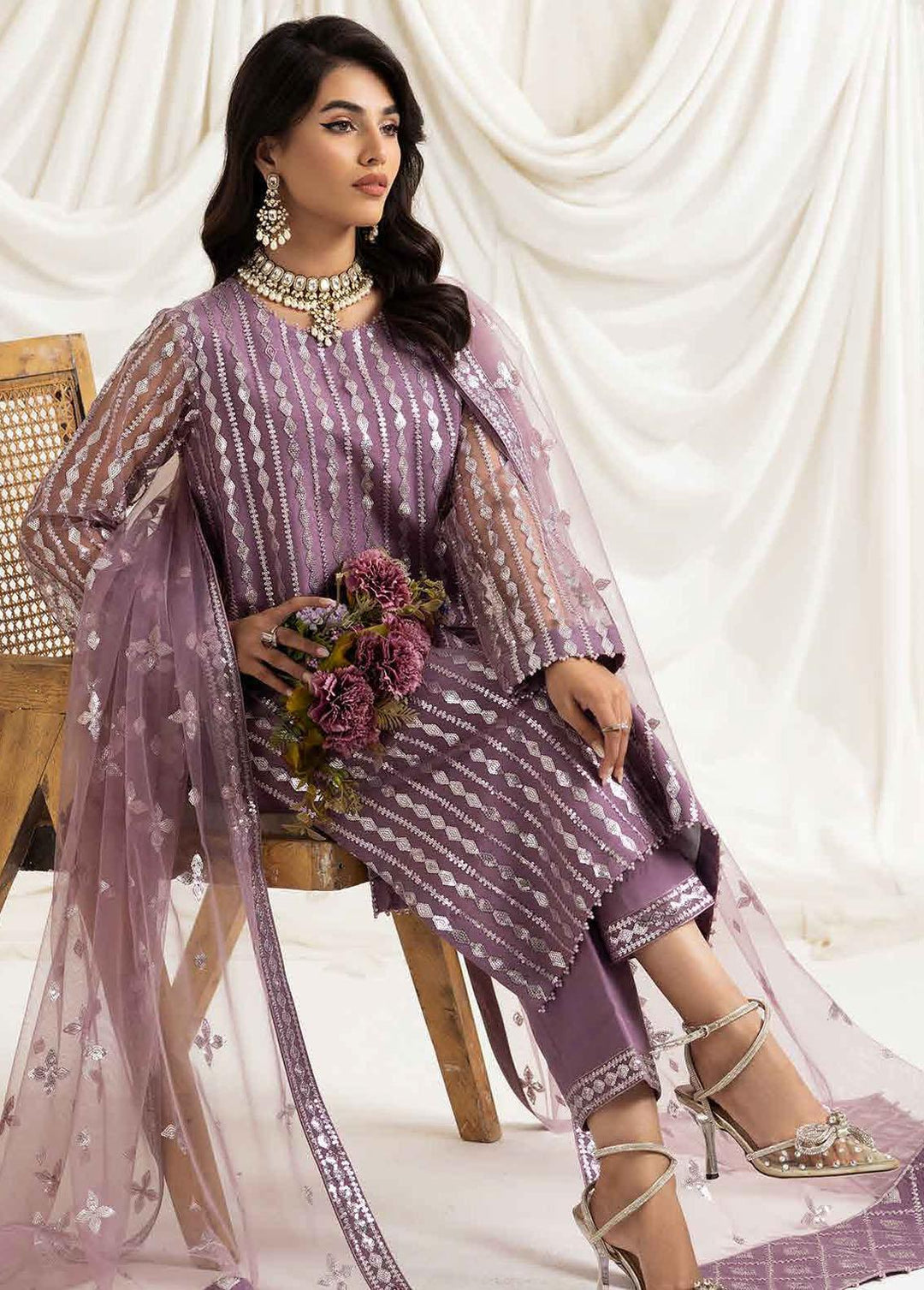 Dua By Alizeh Fashion Embroidered Net Suits Unstitched 3 Piece AFB23-DU2 D-03B Aysal - Festive Collection