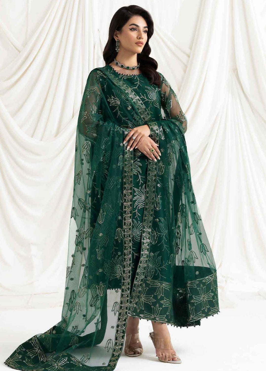 Dua By Alizeh Fashion Embroidered Net Suits Unstitched 3 Piece AFB23-DU2 D-05A Elnaz - Festive Collection