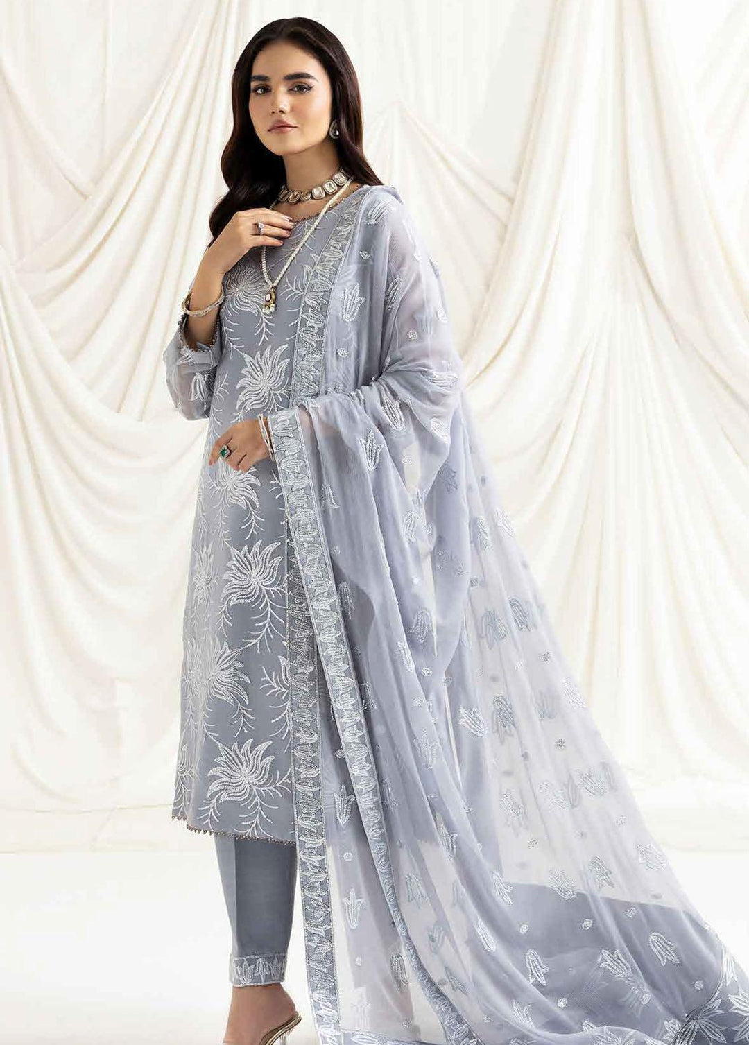 Dua By Alizeh Fashion Embroidered Chiffon Suits Unstitched 3 Piece AFB23-DU2 D-05B Elnaz - Festive Collection