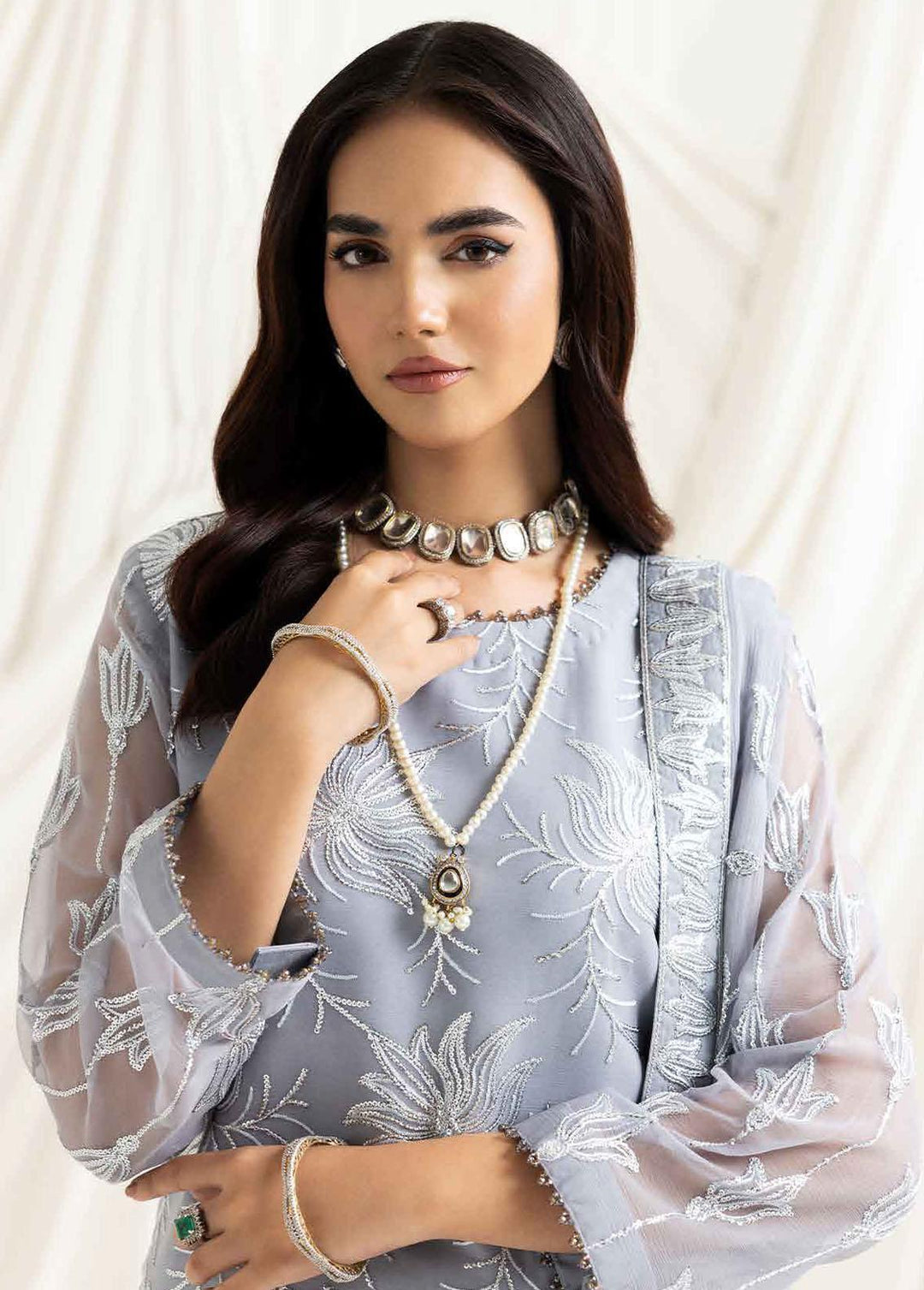 Dua By Alizeh Fashion Embroidered Chiffon Suits Unstitched 3 Piece AFB23-DU2 D-05B Elnaz - Festive Collection