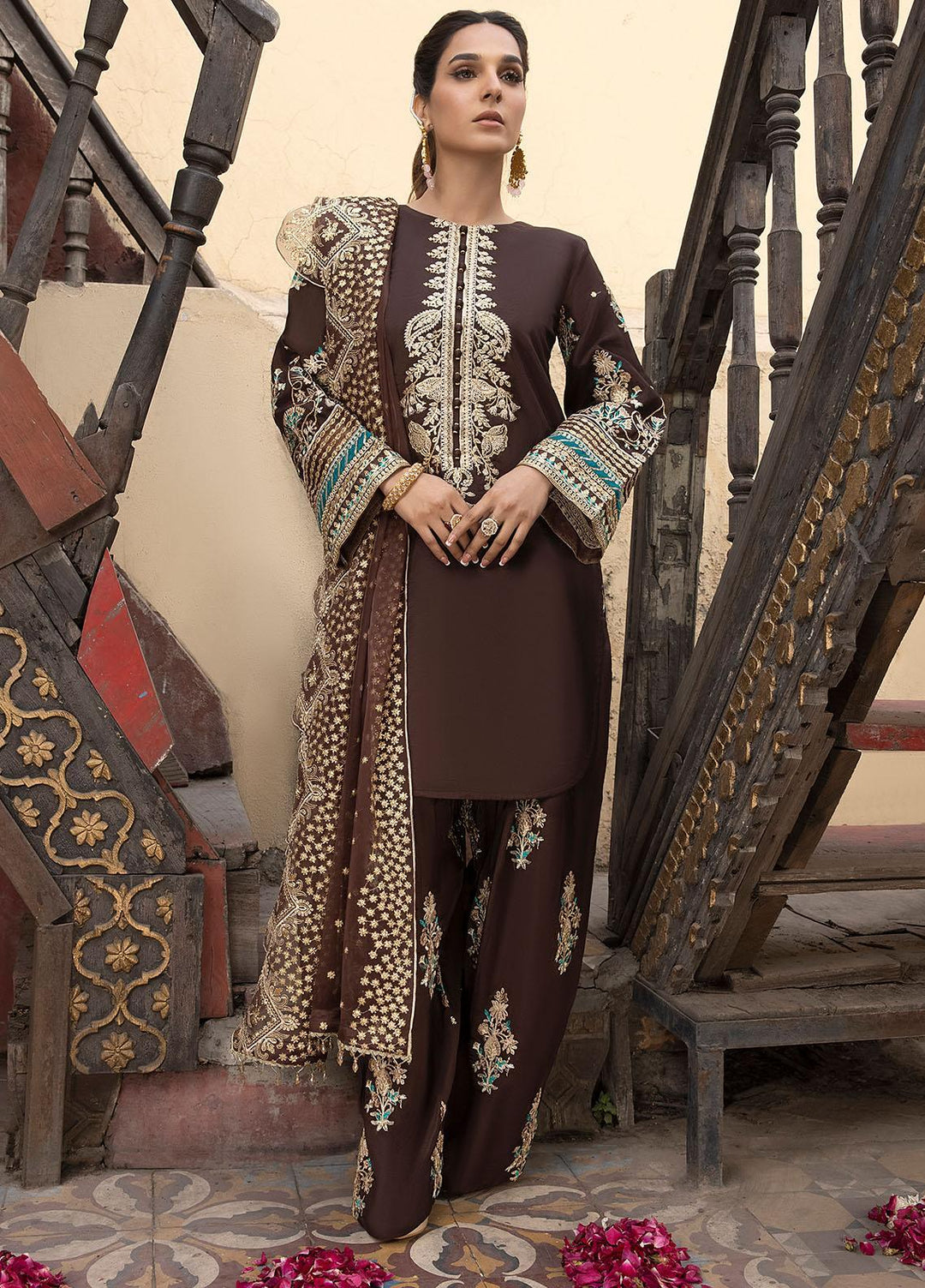 Durnaz By Sahane Embroidered Raw Silk Suits Unstitched 3 Piece SNE23DR BR-1203 Sonaar - Formal Collection
