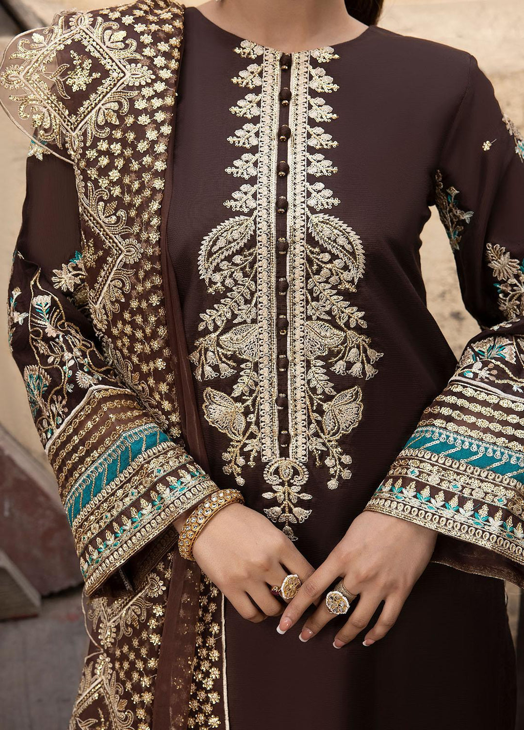 Durnaz By Sahane Embroidered Raw Silk Suits Unstitched 3 Piece SNE23DR BR-1203 Sonaar - Formal Collection