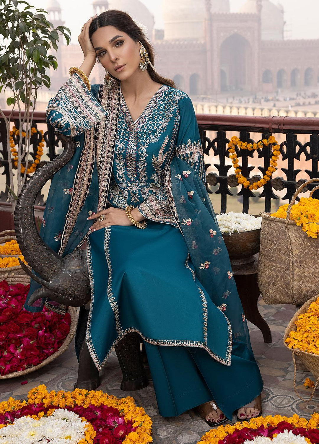 Durnaz By Sahane Embroidered Raw Silk Suits Unstitched 3 Piece SNE23DR BR-1205 Zephyr - Formal Collection