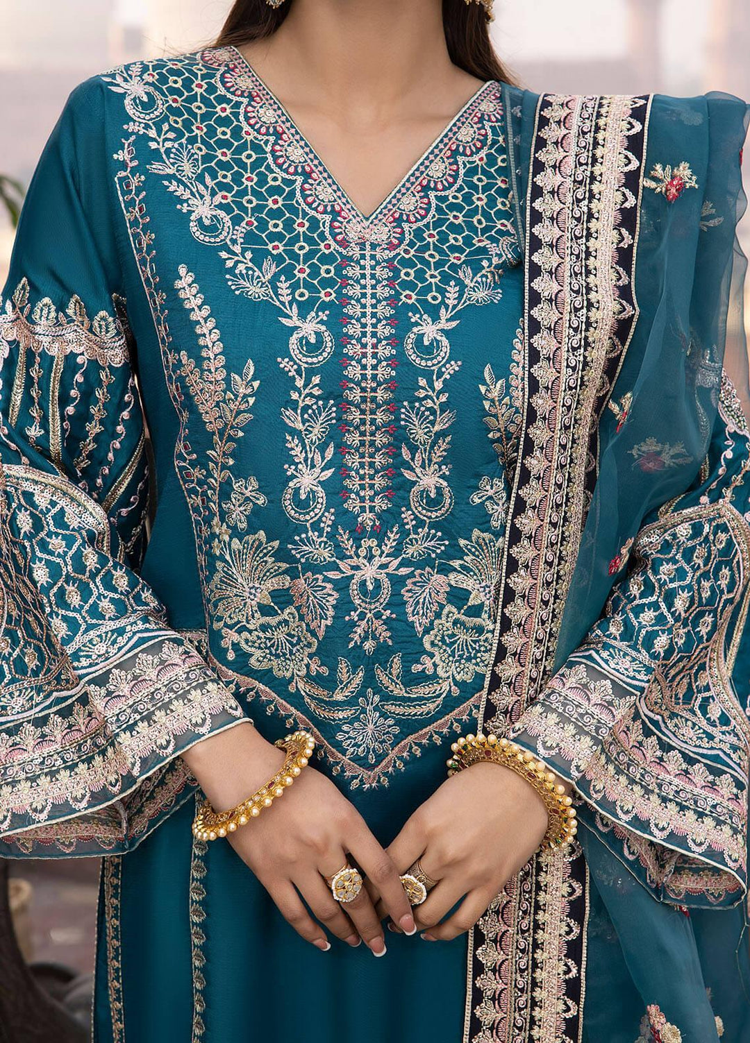 Durnaz By Sahane Embroidered Raw Silk Suits Unstitched 3 Piece SNE23DR BR-1205 Zephyr - Formal Collection