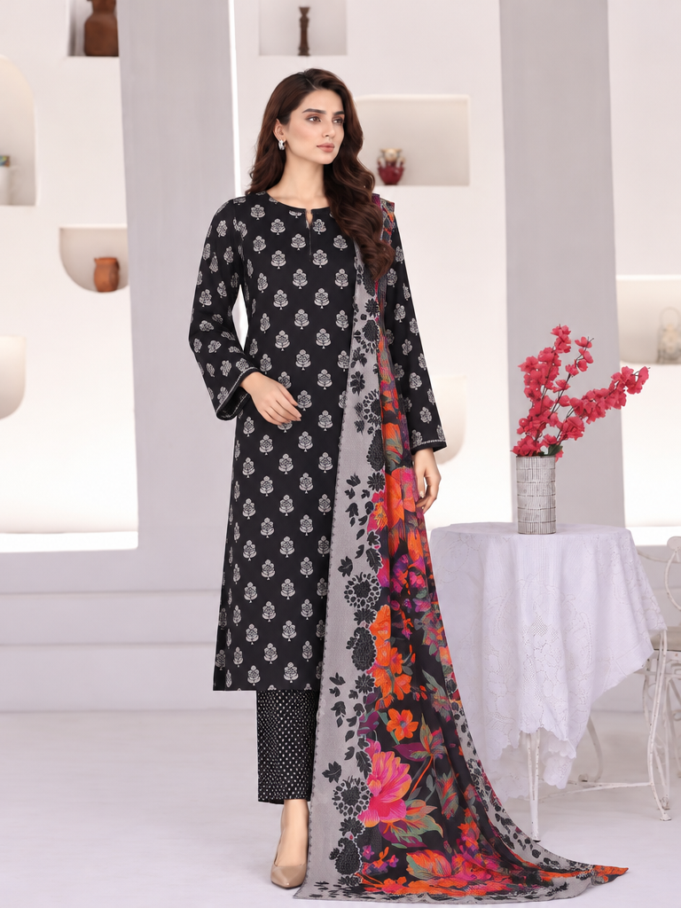 Hz Textiles Unstitched Printed Viscose Linen 3 Piece Suit HZ26ULW LW-5052 - Winter Collection