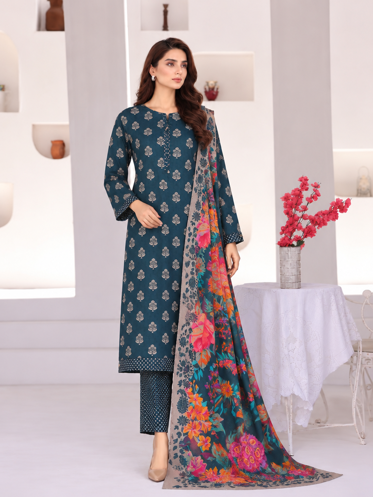 Hz Textiles Unstitched Printed Viscose Linen 3 Piece Suit HZ26ULW LW-5051 - Winter Collection