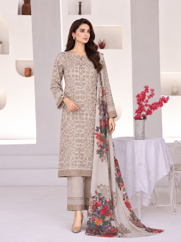 Hz Textiles Unstitched Printed Viscose Linen 3 Piece Suit HZ26ULW LW-5054 - Winter Collection