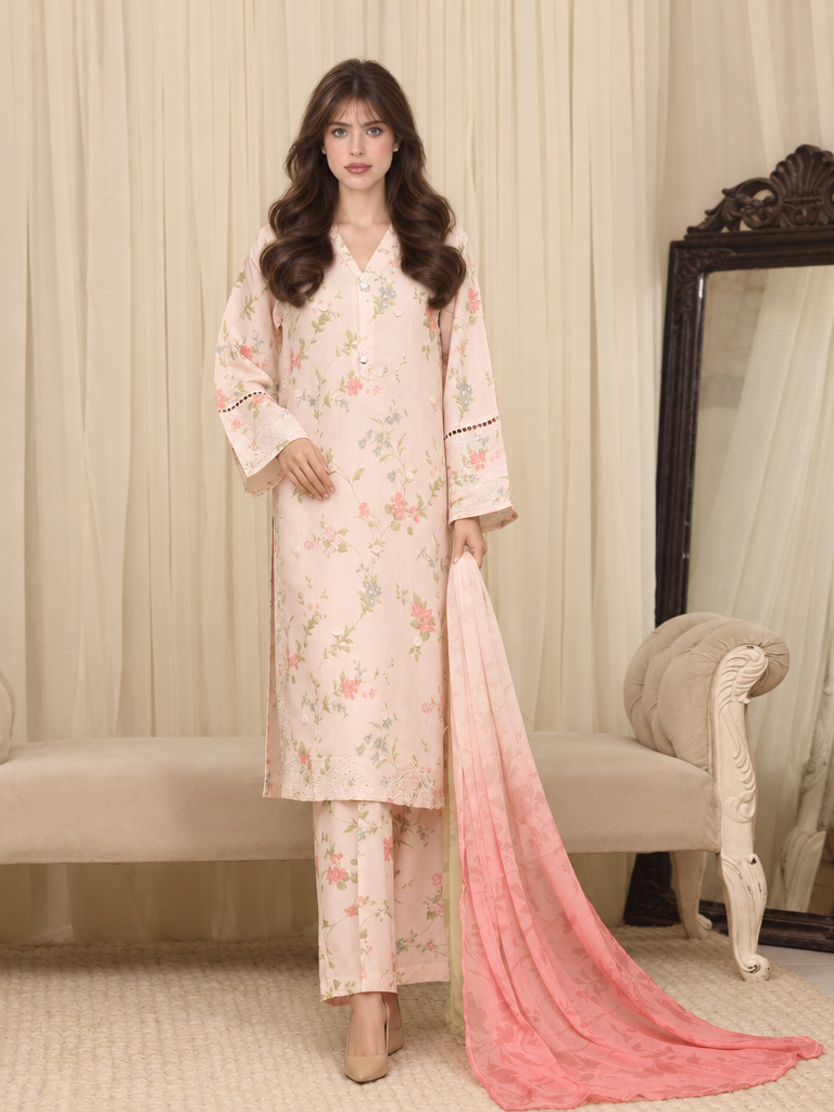 Majestic by HZ Textiles RTW Embroidered Raw Silk 3 Piece Suit HZ26RSM Bisque XRPE-3P-005 - Casual Collection