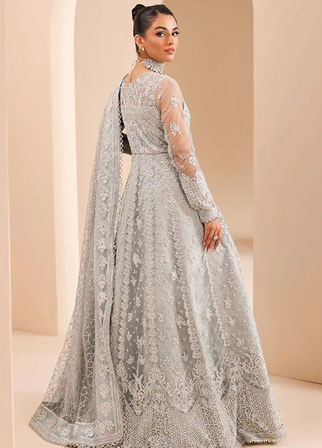 Edel by Saffron Embroidered Net Suit Unstitched 4 Piece SFR24E D-04 Silver Whisper - Formal Collection