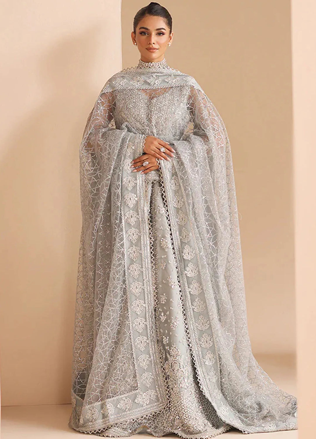 Edel by Saffron Embroidered Net Suit Unstitched 4 Piece SFR24E D-04 Silver Whisper - Formal Collection