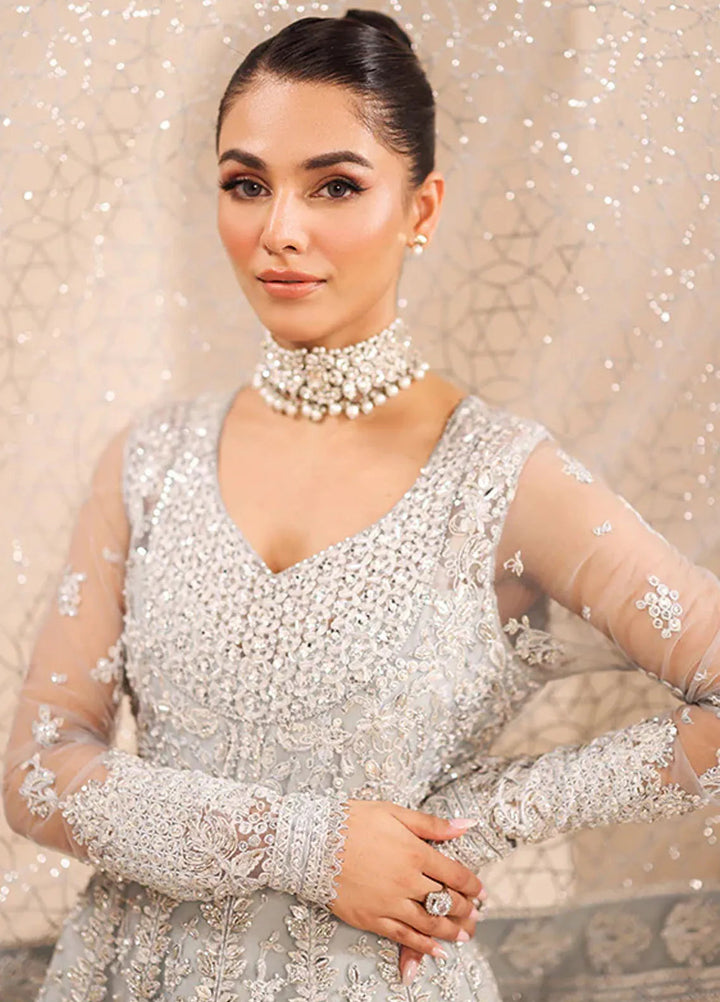Edel by Saffron Embroidered Net Suit Unstitched 4 Piece SFR24E D-04 Silver Whisper - Formal Collection