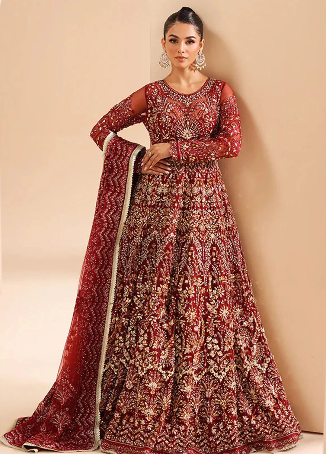 Edel by Saffron Embroidered Net Suit Unstitched 4 Piece SFR24E D-05 Scarlet Dream - Formal Collection