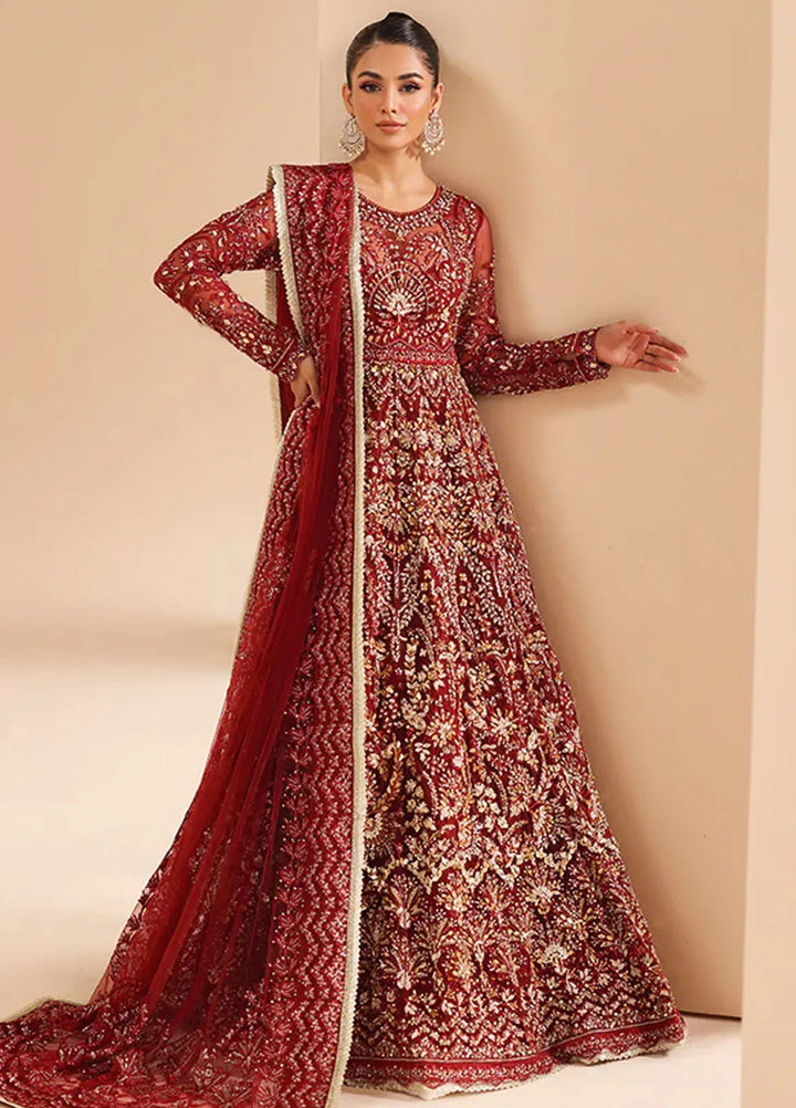 Edel by Saffron Embroidered Net Suit Unstitched 4 Piece SFR24E D-05 Scarlet Dream - Formal Collection